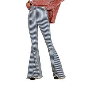 Show Me Your Mumu Womens Berkeley Bell Bottoms Striped Raw Hem Blue Size XS